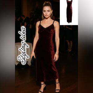 Velvet Slip Maxi Dress in Deep Burgundy